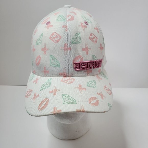 Jetpilot Cap: Cream -‎ Lipstick Diamonds and Kisses Pattern- Flexfit - OSFA Hat - Picture 1 of 14